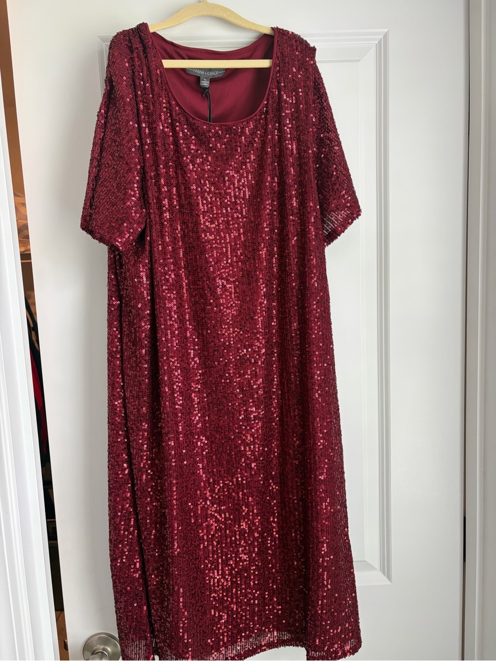 Sequined Burgundy Maxi Dress with Scoop Neck